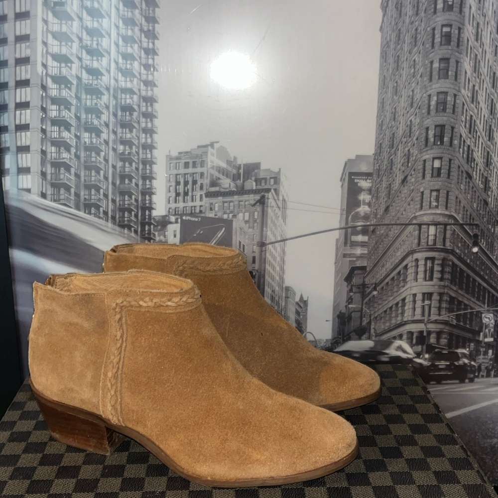 Anthropologie Rowen Booties Ankle Camel Suede Braided Size 8.5